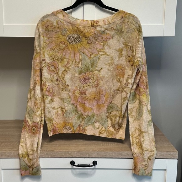 Anthropologie The Dreamer Printed V-Neck Cropped Linen Blend Sweater Size Small - Picture 2 of 9